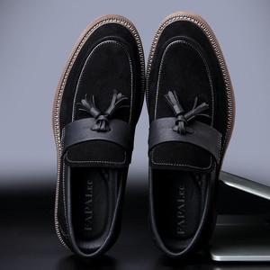Men's Brown <b>Suede</b> <b>Loafers</b> Slip-On <b>Tassel</b> Low Heel Office Casual Shoes Adult Wear-Resistant Non-Slip Solid Color SDL2822 - Product Image 3