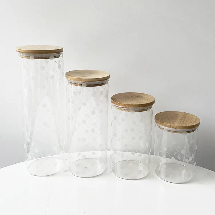 Bocaux de stockage en verre empilables pour la cuisine avec couvercle en bambou boîte hermétique pour le stockage des aliments et récipient à large ouverture