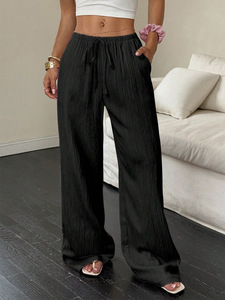 Pantalones Casuales con Volantes y Cordón Ajustable, Estilo Cami, con Parches y Empalmes, Estilo Europeo Americano, Color Sólido, Primavera 2026, para Mujer - Product Image 5
