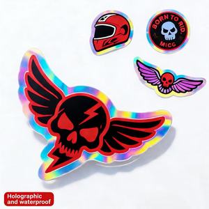 कस्टम लोगो होलोग्राफिक स्टिकर वाटरप्रूफ और टिकाऊ चिपकने वाले स्टिकर अनुकूलित मोटरसाइकिल हेलमेट सजावटी स्टिकर - Product Image 3
