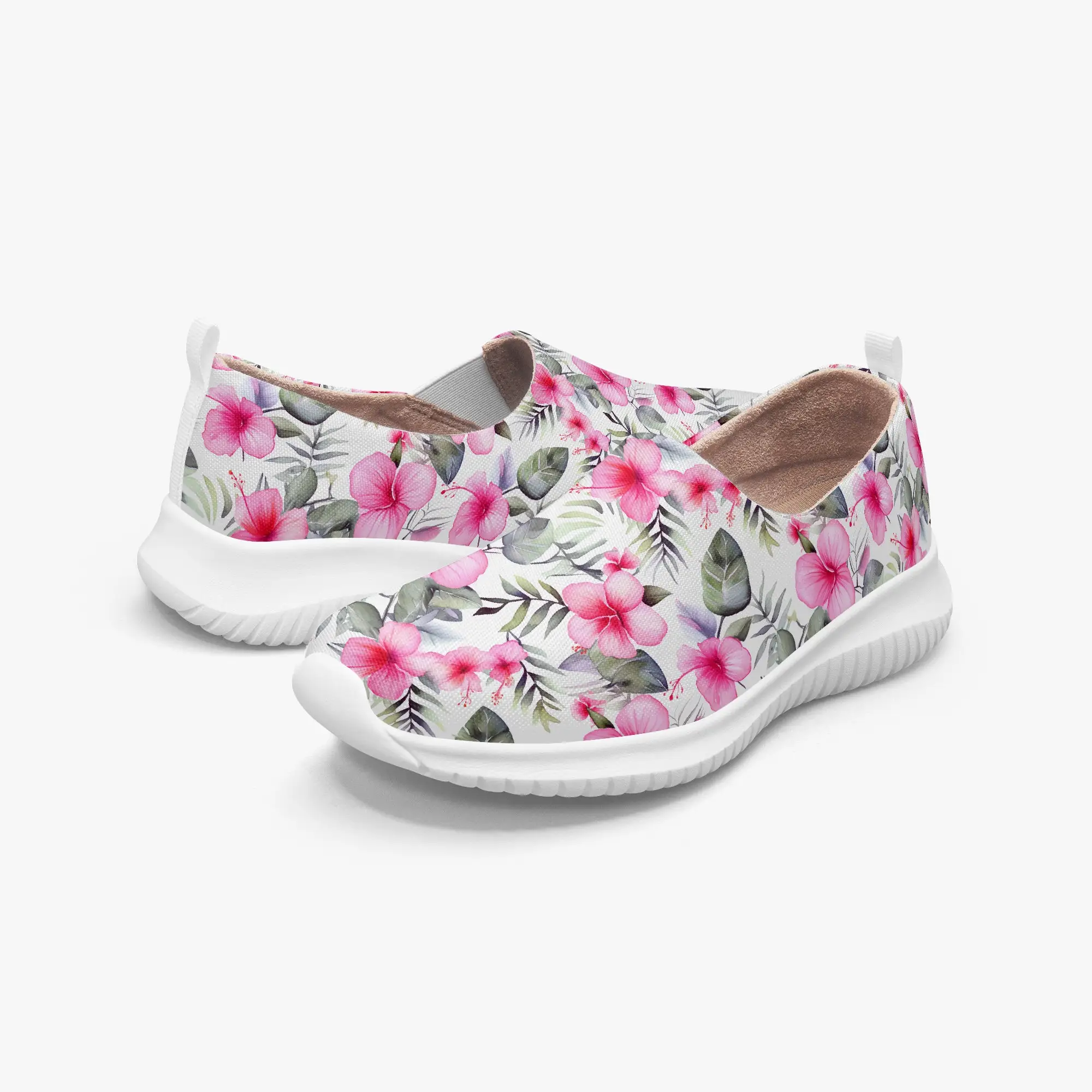 Drop Shipping Hawaiian Hibiscus Flower Pattern Print Casual Flats for Ladies Outdoor Slip On Walking Shoes Soft Comfort Loafers
