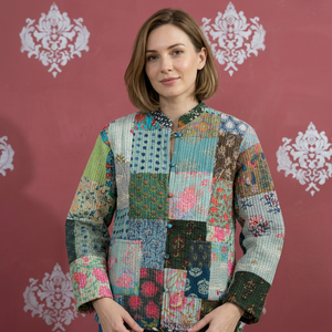 Quilted <b>Patchwork</b> <b>Jacket</b> Women's Mandarin Collar Full Sleeve Cotton Autumn Style Regular Length Patch Designs gift for her - Product Image 1