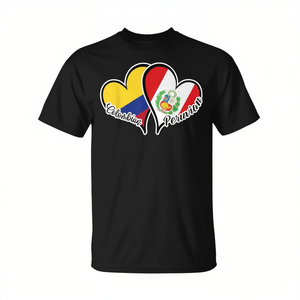 Camiseta con Diseño de Corazón con la Bandera de Colombia y Perú, Ropa Promocional Inspirada en la Bandera de Colombia y Perú - Product Image 2