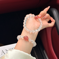 Bracelet classique en perles de quartz fraise naturel et quartz fantôme blanc, unisexe, bijou en pierre précieuse pastel doux, cadeau mignon