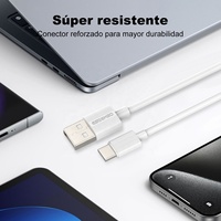 Cable de Datos USB a Tipo-C ESEEKGO G-02AW 3A de Carga Rápida, 1M 3.3FT, Cable de Cobre Blanco Anti-rotura USB-A a USB-C para Teléfono y Portátil