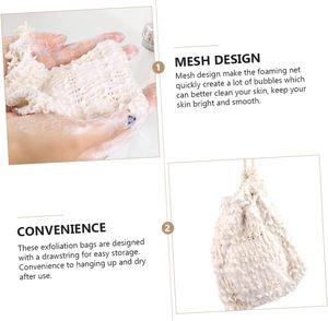 Sac à savon en éponge longue 100% naturelle avec cordon de serrage et bande en coton, design simple pour usage corporel - Product Image 6