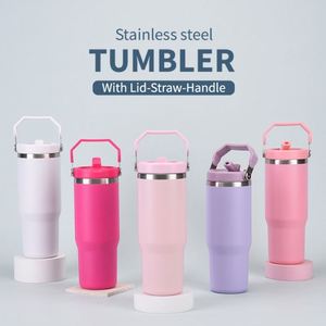 Wholesale Customized Good Quality 20oz 30oz Flip Straw Double Wall <b>Insulated</b> Stainless Steel Tumbler with Handle - Product Image 2