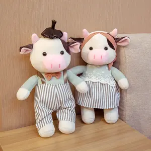 Custom Handmade Knit Soft Cotton Violet Pink Grey Brown Blue Velvet Cute Stuffed Toy Lots Of Style Plush Mini Couple Cow Doll