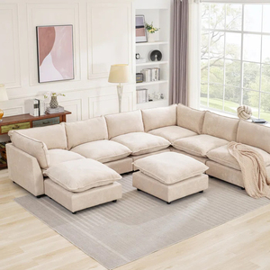 PZCN HOME Ensemble de canapés modulaires 8 pièces au design moderne et à combinaison gratuite Mobilier <span class=keywords><strong>Canapé</strong></span> en forme de U <span class=keywords><strong>Canapé</strong></span> de salon avec <span class=keywords><strong>pouf</strong></span> - Product Image 2