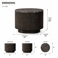 Table d'appoint ronde de luxe moderne avec plateau en marbre noir et pieds en bois cannelé, avec rangement dissimulé, idéale pour projets de villas et d'hôtels