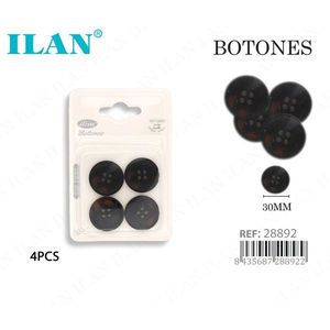 Bottoni per cappotto Ilan da 30 mm, confezione da 4, neri, rotondi, con 4 fori, per riparazione abbigliamento - Product Image 3