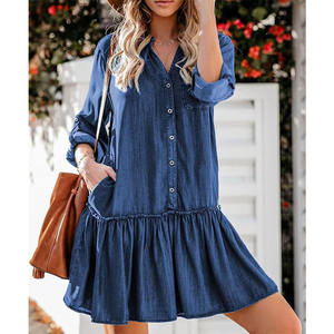 Chemise décontractée <span class=keywords><strong>en</strong></span> jean à manches longues et col <span class=keywords><strong>en</strong></span> V, mini-jupe courte d'été, Saias Faldas Jupe <span class=keywords><strong>En</strong></span> Robe <span class=keywords><strong>Jeans</strong></span> <span class=keywords><strong>Short</strong></span> Dress Pour Femme pour femmes - Product Image 1