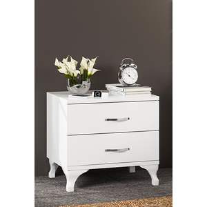 Table de chevet London White à 2 tiroirs, design moderne minimaliste en bois massif, design luxueux pour appartement, chambre à coucher, usage hospitalier - Product Image 1