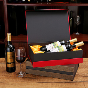 Tùy Chỉnh Rượu Vang Đỏ Hộp Quà Tặng Với Lá Vàng Dập Nổi Miếng Bọt Biển Lót Thân Thiện Với Môi Cứng Nhắc Hộp Cho Đám Cưới - Product Image 1