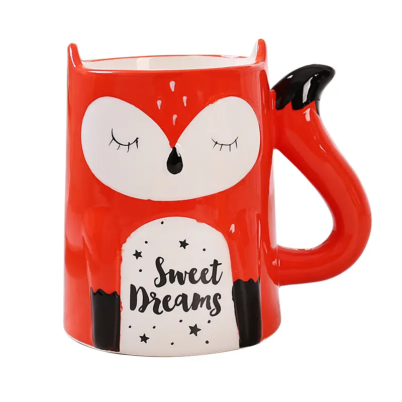 도매 사용자 정의 창의적이고 귀여운 애완 동물 팬더 모양의 세라믹 컵 여우 머그잔 만화 우유 컵, 동물 물 컵
