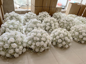 Arrangement de <span class=keywords><strong>mariage</strong></span> boules de fleurs artificielles en soie rose blanche haleine de bébé fleur en plastique bon marché-boule-centres de <span class=keywords><strong>table</strong></span> fleur déco - Product Image 5