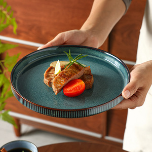 Nordic Style Ceramic Steak Plate 8.23 Inches Round Stoneware Dish European Design <b>Dinnerware</b> Tableware - Product Image 1