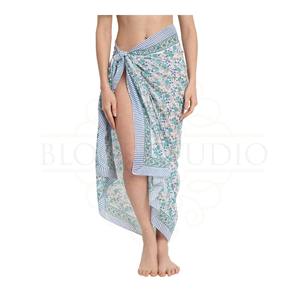 Pareo de Algodón con Estampado a Mano en Azul y Turquesa para Mujer, Ligero, para Usar como Cubrebañador, Ropa de Playa y Resort para el Verano - Product Image 5
