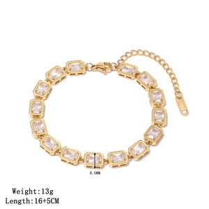 Pulsera de tenis rectangular de oro con circonitas, de acero inoxidable, impermeable e hipoalergénica, elegante y geométrica, a la moda, para mujer. - Product Image 3