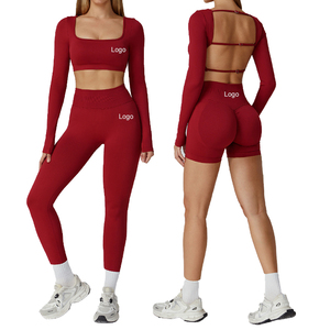 FC 90% 聚酰胺10% 弹性纤维自有品牌运动服无缝运动套装女性无背定制健身套装 - Product Image 1