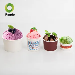 Venta al por mayor personalizado impreso nuevo papel blanco embalaje Tina embalaje Kraft taza de helado con tapa y cuchara