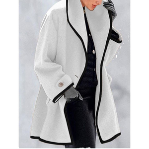 Purple <b>Woolen</b> Long Sleeve Notched Collar Blazer Coat Women Winter Elegant Knee Length Solid Color Button Decoration - Product Image 3