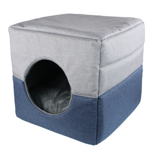 2-in-1 Multifunktionales Kleintierhaus Kühlbett mit Weicher Matte Faltbares Kurzfloriges Warmes Katzenbett - Product Image 5