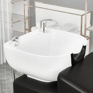 Unidad de Lavacabezas para Salón de Belleza y Barbería, con Lavabo Inclinable de Cerámica Blanca y Negra, Asiento Ajustable y Cama para Lavado de Cabello - Product Image 5