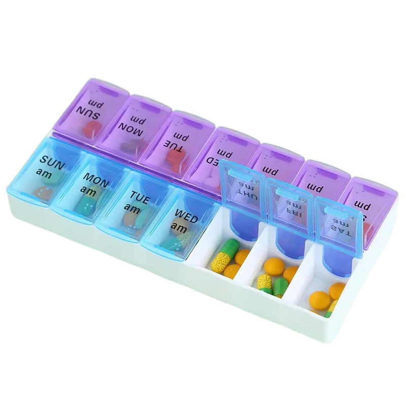 Double-row Blue-purple Clamshell Pill Box