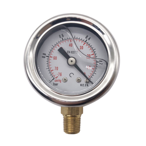 -30 ~ 6000PSI, 1.5 ''다이얼, 1/8'' NPT, 하단 마운트, 글리세린이 채워진 스테인리스 스틸 케이스 압력 게이지 - Product Image 1