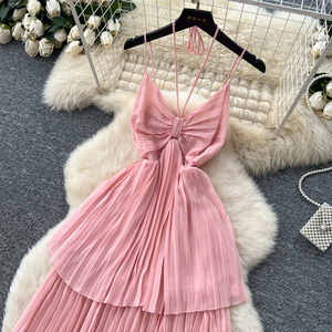 Vestido Largo de Verano con Cuello Halter y Nudo Cruzado, con Abertura Lateral y Diseño que Define la Cintura - Product Image 4