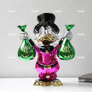 Escultura de Resina de Fibra de Vidrio Pintada a Mano, Modelo de Estatua de Scrooge McDuck, el Pato Millonario, en Color Dorado Cromado Personalizado - Product Image 3