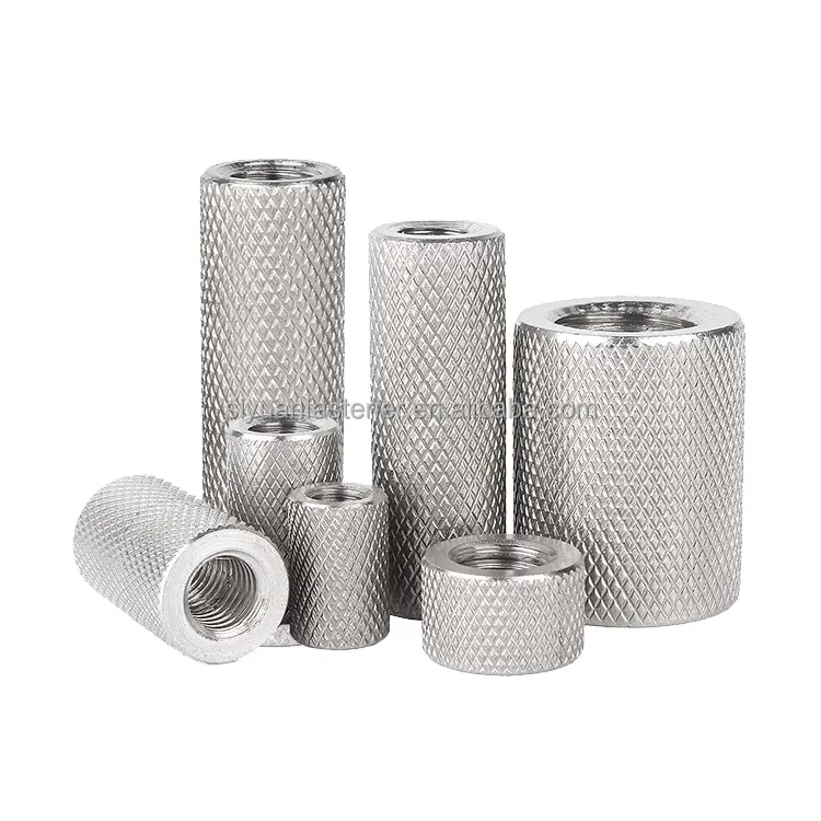 M2M2.5 stainless steel knurled thread insert nut round coupling nut 1/4-20 5/16-18 3/8-16 Long Threaded Knurled Round Thumb Nuts