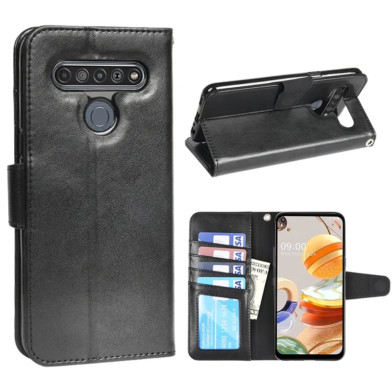 for LG K61 Case Free Sample Factory OEM Ultra Slim Flip Wallet Leather Mobile Phone Case With Card Holder