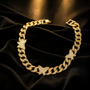 Collier ras du <span class=keywords><strong>cou</strong></span> ChuYao Butterfly Cuban Link Iced Out doré avec cristaux, style Hip Hop, pour <span class=keywords><strong>femme</strong></span>, vente en gros - Product Image 2