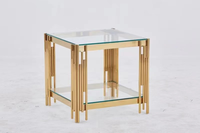 Table basse moderne en verre avec pieds dorés renforcés, design 2026, vente chaude, pour salon et bureau