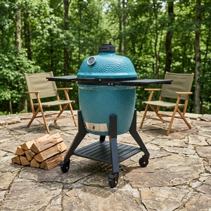 <span class=keywords><strong>Barbecue</strong></span> Kamado rond moderne en céramique 22 pouces bleu clair brillant avec chariot portable pour fumoir extérieur - Product Image 1