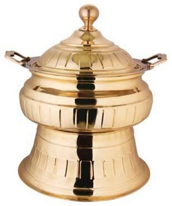 Golden Circular Chafing Dish with Lid and Handles <b>Warming</b> Equipment - Product Image 1