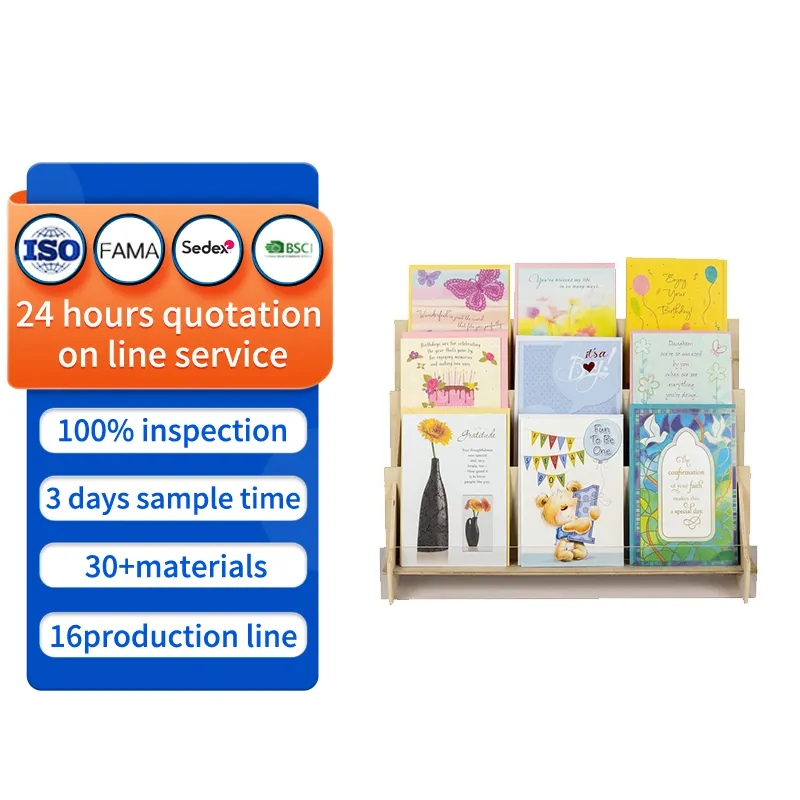 2 Pack Combo 3-Tier Birch Ply Greeting Card Display holder with Clear Acrylic Front wooden display rack