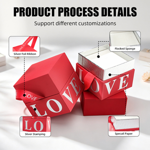 Boîte cadeau carrée rouge rose avec poignée en ruban pour la Saint-Valentin, les faveurs de mariage, impression de logo personnalisé, emballage en papier de luxe, OEM - Product Image 6