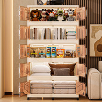 Armoire de rangement pliable à 5 niveaux en plastique avec portes transparentes doubles et roulettes pour le rangement des vêtements, des livres et des jouets dans la chambre