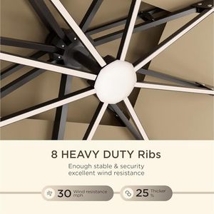 Ombrellone Quadrato Moderno 10X10FT in Alluminio con Luci LED, Impermeabile, Anti-UV, Base in Plastica Ecologica per Esterni, Patio, Hotel, Ristorazione - Product Image 6