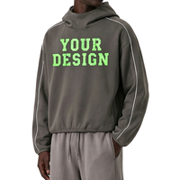 Hoodie Factory Premium à col semi-haut, lavé, doublé polaire, coupe ample, couleur unie pour homme, hiver, style rétro décontracté