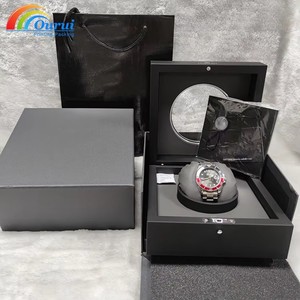 Plastic <b>Watch</b> Box Custom Logo leather Interior Square <b>Case</b> Luxury Outside Packaging Recycled Materials Black - Product Image 1