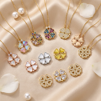 LUOYUNE Vente en gros Collier pendentif pour femme en laiton plaqué or 18 carats avec zircon brillant et trèfle à quatre feuilles, coloré et tendance