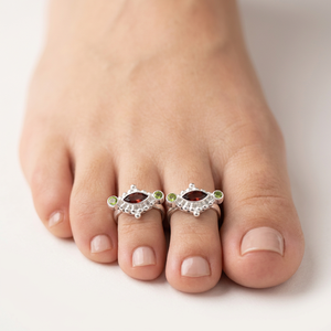 Art Palace Gorgeous Gold-Plated 925 Sterling <b>Silver</b> Garnet <b>Toe</b> <b>Ring</b> Bezel Setting Peridot Accents Adjustable Fit Hypoallergenic - Product Image 2