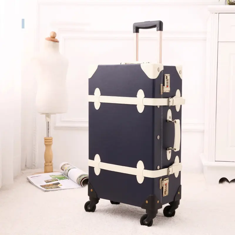 विंटेज सामान रेट्रो सूटकेस यात्रा स्पिनर पहियों के साथ क्लासिक ट्राली सामान ट्रंक हल्के प्यारा सूटकेस के लिए महिला पुरुषों