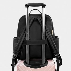 Custom <b>Black</b> Vegan Leather Diaper <b>Backpack</b> 2 Stroller Straps Changing Mat Insulated Bottle Holder Luggage Waterproof - Product Image 4