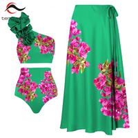 TW 2024 Rose Bougainvillier Fleur Imprimé Bikini Ensemble Maillot de bain et Jupe Maillots de bain Femmes