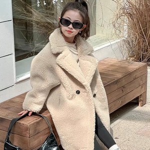 Mantel Wol Anak Tebal Model Panjang Versi Korea Setelan Musim Dingin Anti Angin Kerah V Kancing Tunggal Pewarnaan Garment Lace untuk Anak Perempuan - Product Image 3